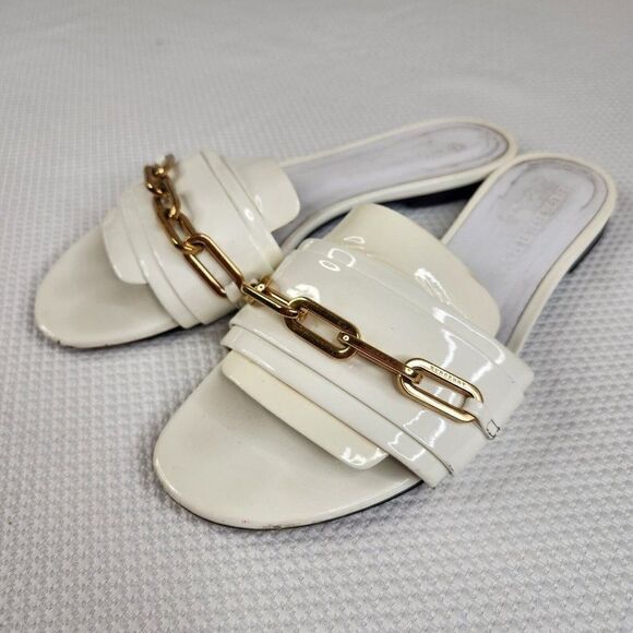 Burberry London Coleford Patent Leather White Slides Sandals Shoes EU 37 US 6.5 - Picture 1 of 11